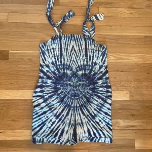 ASOS Blue Tie-Dye Romper with Tie Straps